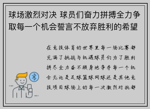 球场激烈对决 球员们奋力拼搏全力争取每一个机会誓言不放弃胜利的希望